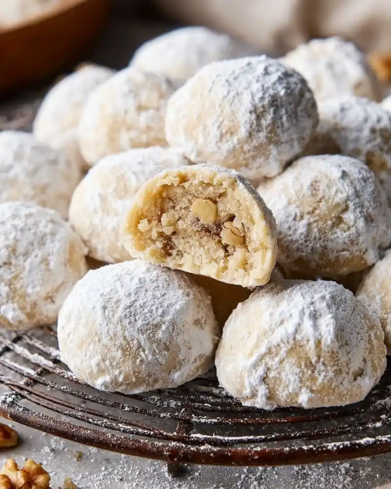 Gluten-Free Snowball Cookies dough balls ready to bake on a lined tray.