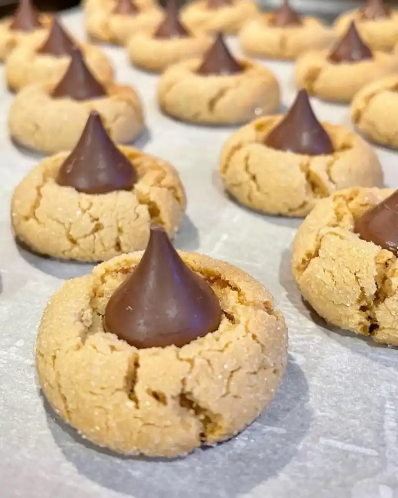 Gluten-Free Peanut Butter Blossom Cookies.