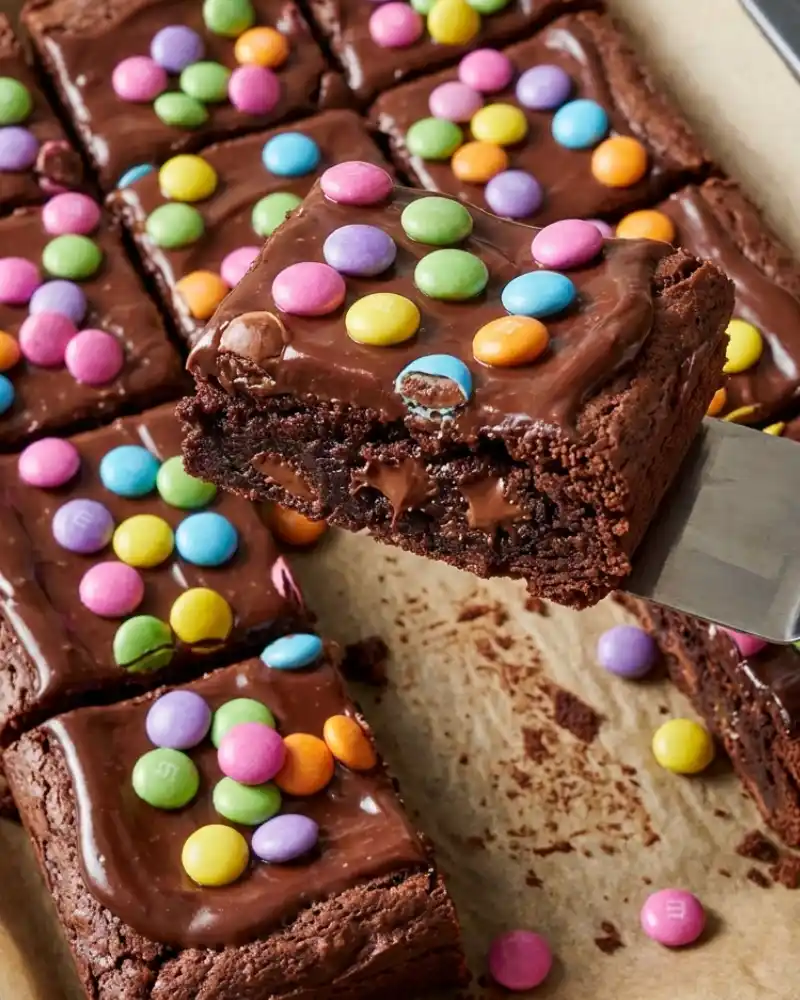 Fudgy gluten-free cosmic brownies topped with rainbow sprinkles