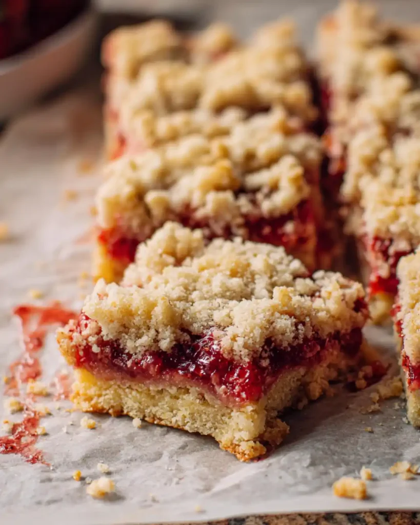Gluten-free strawberry crumb cake with sliced strawberries and crumb topping