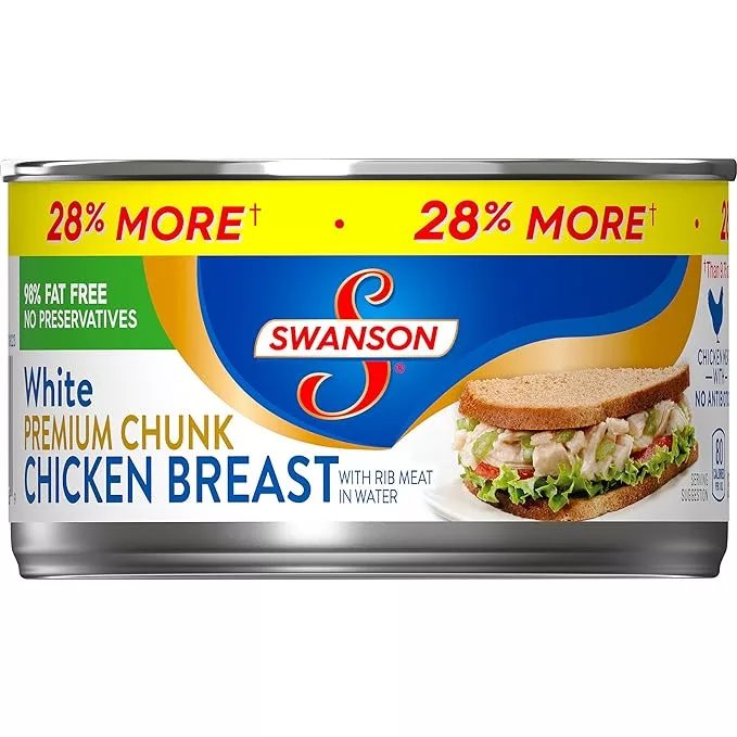Swanson White Premium Chunk Canned Chicken Breast in Water, Fully Cooked Chicken, 12.5 OZ Can (Pack of 1)