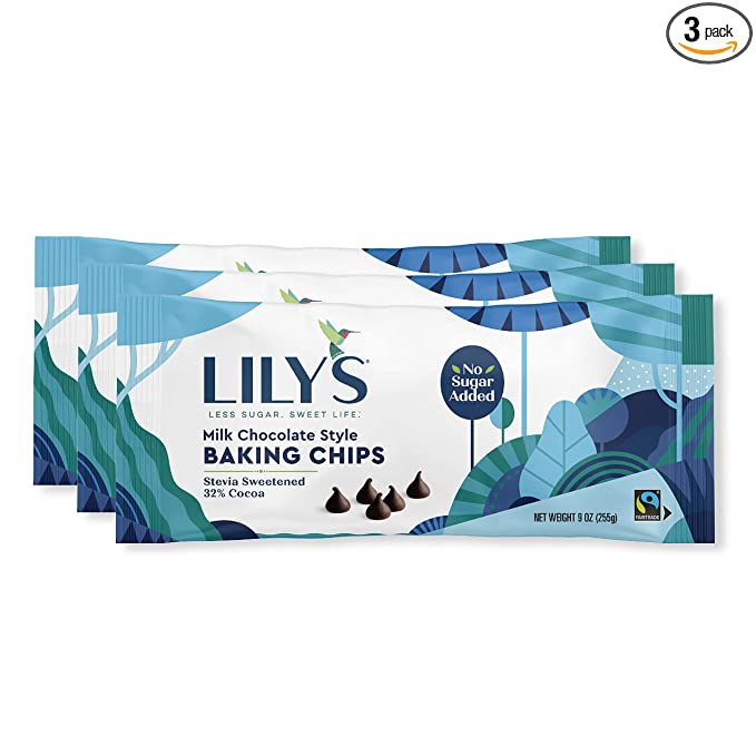 LILY'S Milk Chocolate Style No Sugar Added Baking Chips, Gluten Free, Bulk, 9 oz Bags (12 Count)