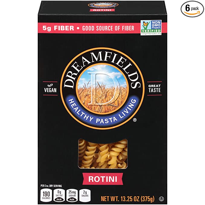 Dreamfields Healthy Pasta Living Rotini, 13.25-Ounce Boxes (Pack of 6)