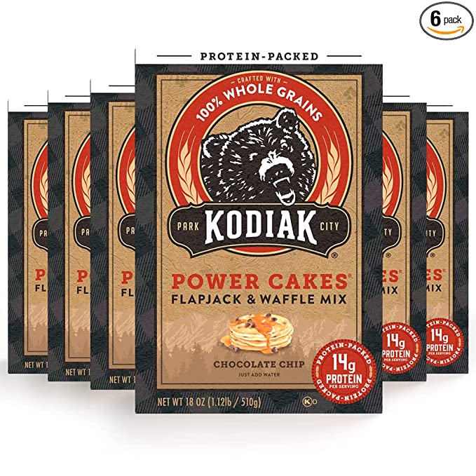 Kodiak Power Cakes, Pancake & Waffle Mix, Chocolate Chip, High Protein,100% Whole Grains (Pack of 6)