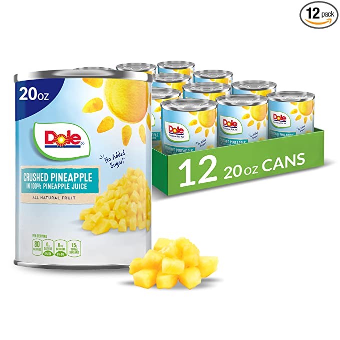 Dole Canned Crushed Pineapple in 100% Fruit Juice, 20 Oz, 12 Count