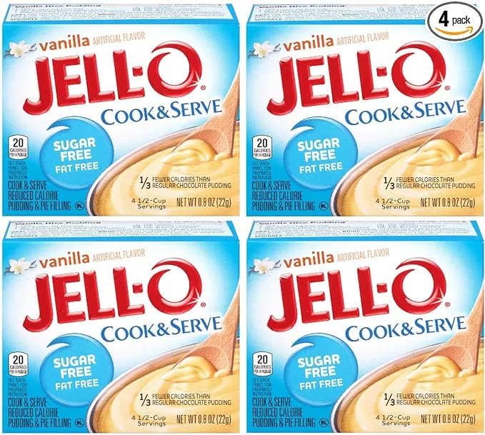 Jell-O, Cook & Serve, Sugar Free Vanilla, 0.8oz Box (Pack of 4)