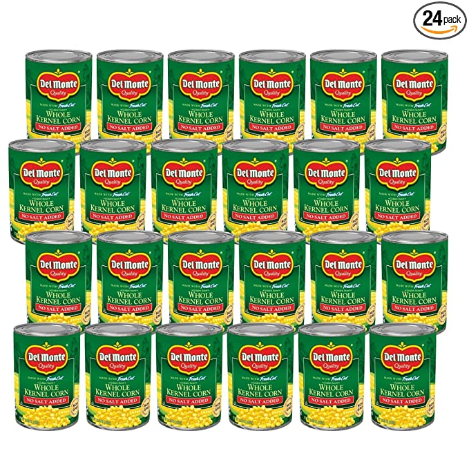 Del Monte Canned Golden Sweet Whole Kernel Corn No Salt Added, 15.25 Ounce (Pack of 24) Canned Corn