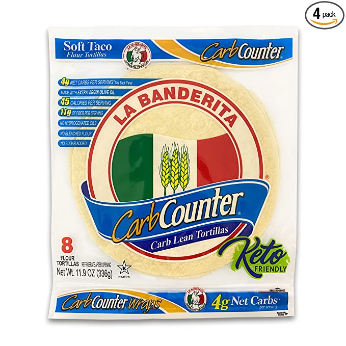 La Banderita® Carb Counter | 8" Flour Tortillas |Low Carb |Keto Friendly | 11.9 oz.| 8 Count (Pack of 4)