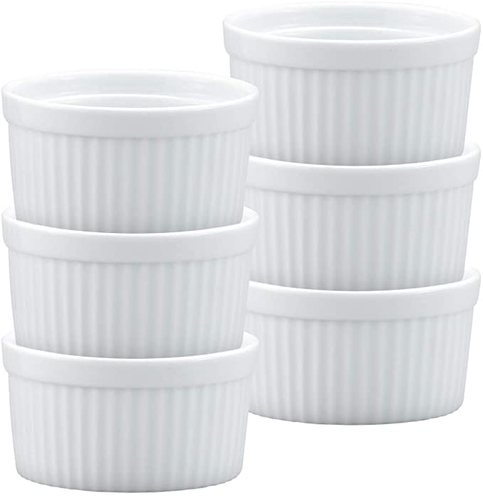 HIC Kitchen Ramekins, Fine White Porcelain Souffle, 3.5-Inch, 6-Ounce Capacity, Set of 6