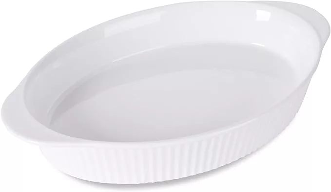 LEETOYI Porcelain 9x13 Large Oval Au Gratin Pans,Baking Dish for Servings, Bakeware with Double Handle for Kitchen and Home (White)