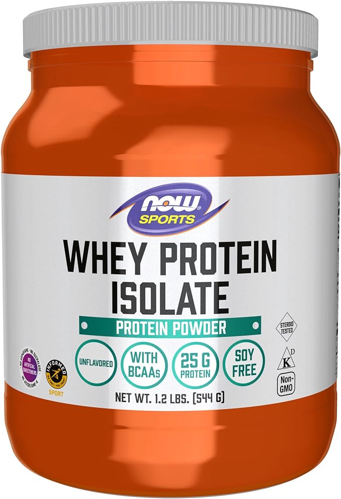 NOW Sports Nutrition, Whey Protein Isolate, 25 g With BCAAs, Unflavored Powder, 1.2-Pound
