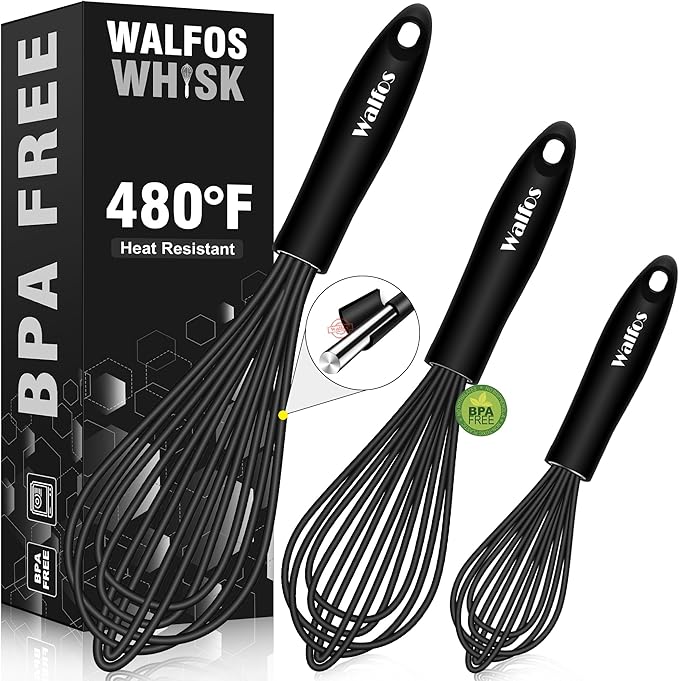 Walfos Silicone Whisk,Stainless Steel Wire Whisk