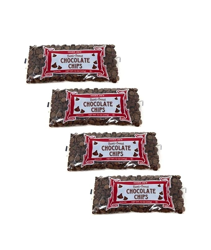 Trader Joes Semi Sweet Gluten Free Chocolate Chips (Pack of 4) - 12 oz Per Bag - 3 Pounds Total of Baking Chips