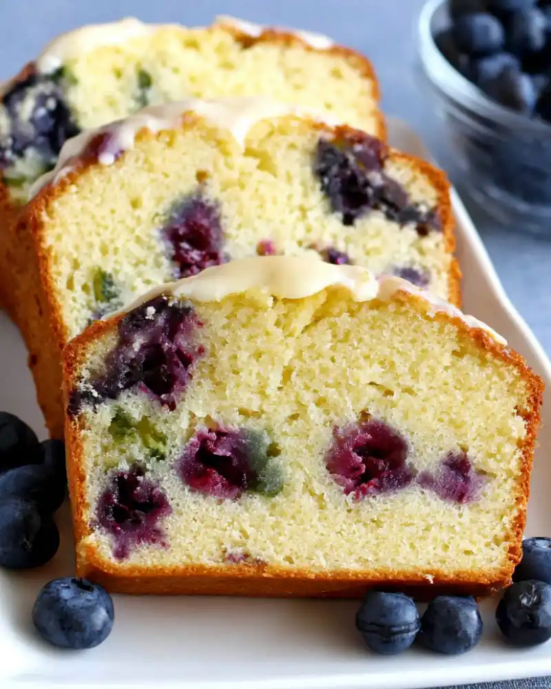Slices of gluten free lemon blueberry bread
