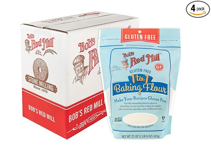 Bob's Red Mill Gluten Free 1 to 1 Baking Flour, 22oz (Pack of 4) - Non GMO, Vegan, Kosher