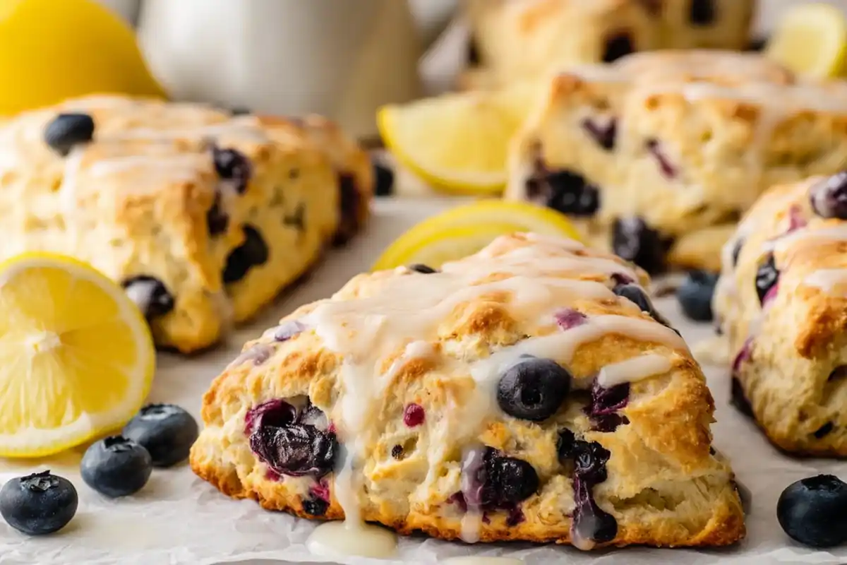 Gluten free lemon blueberry scones with glaze
