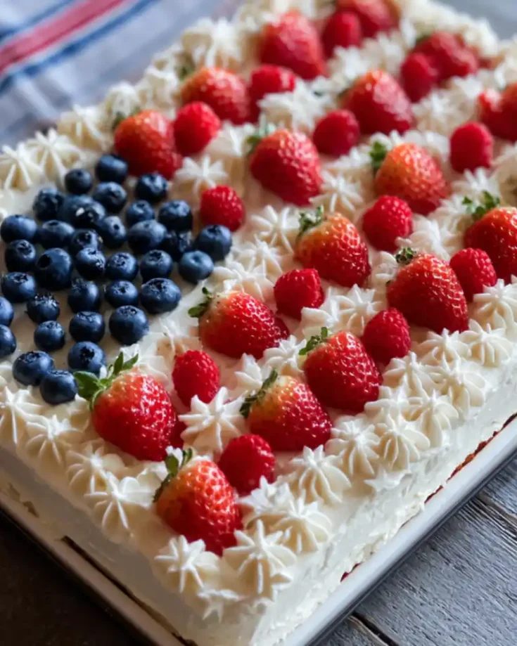 Finished gluten free American flag cake on table