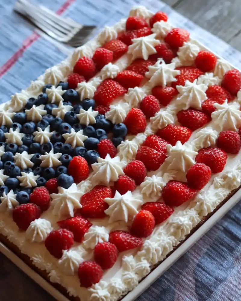 Finished gluten free American flag cake on table