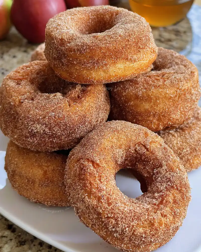 Gluten-free baked apple cider donuts with cinnamon sugar