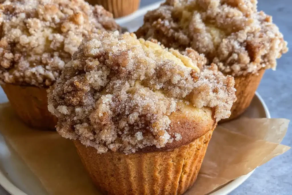 Gluten-Free Crumb Cake Muffins topped with cinnamon crumb