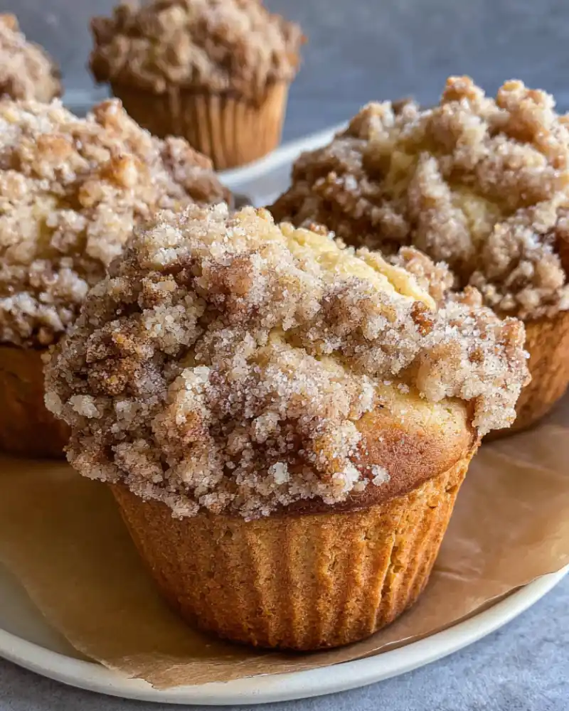 Gluten-Free Crumb Cake Muffins topped with cinnamon crumb