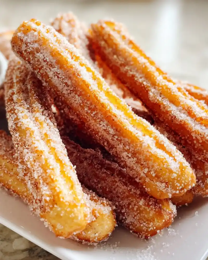 Golden crispy gluten-free churros coated in cinnamon sugar with chocolate dip