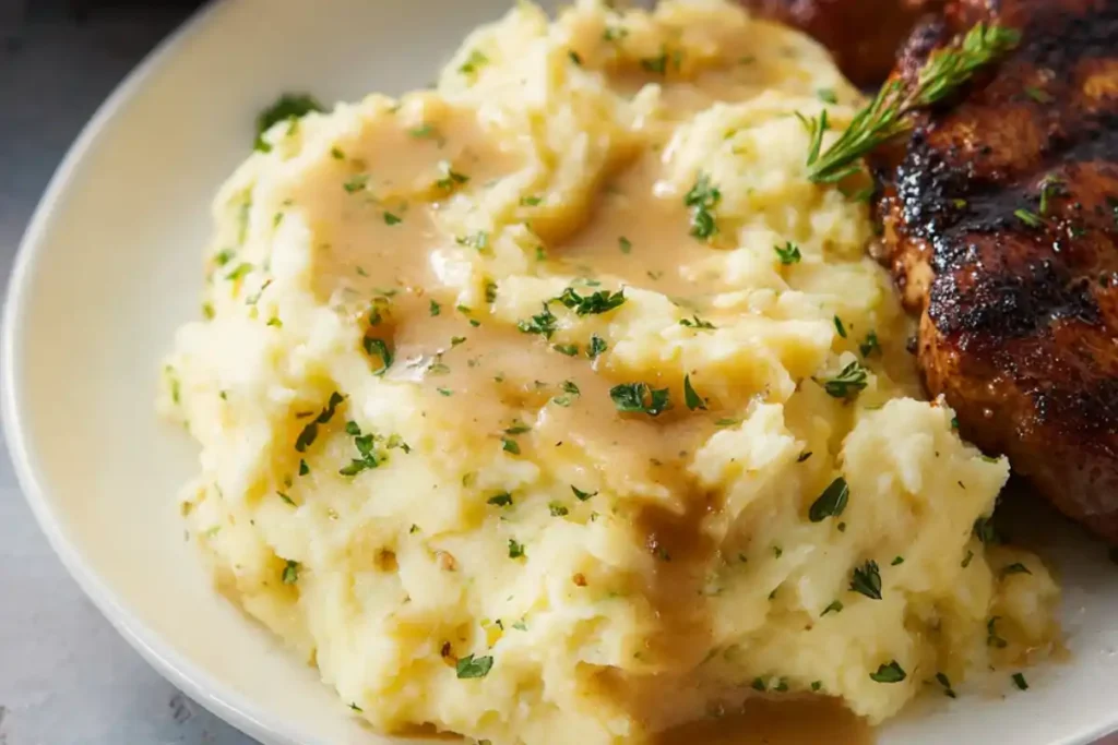 creamy gluten-free mashed potatoes with chives in bowl