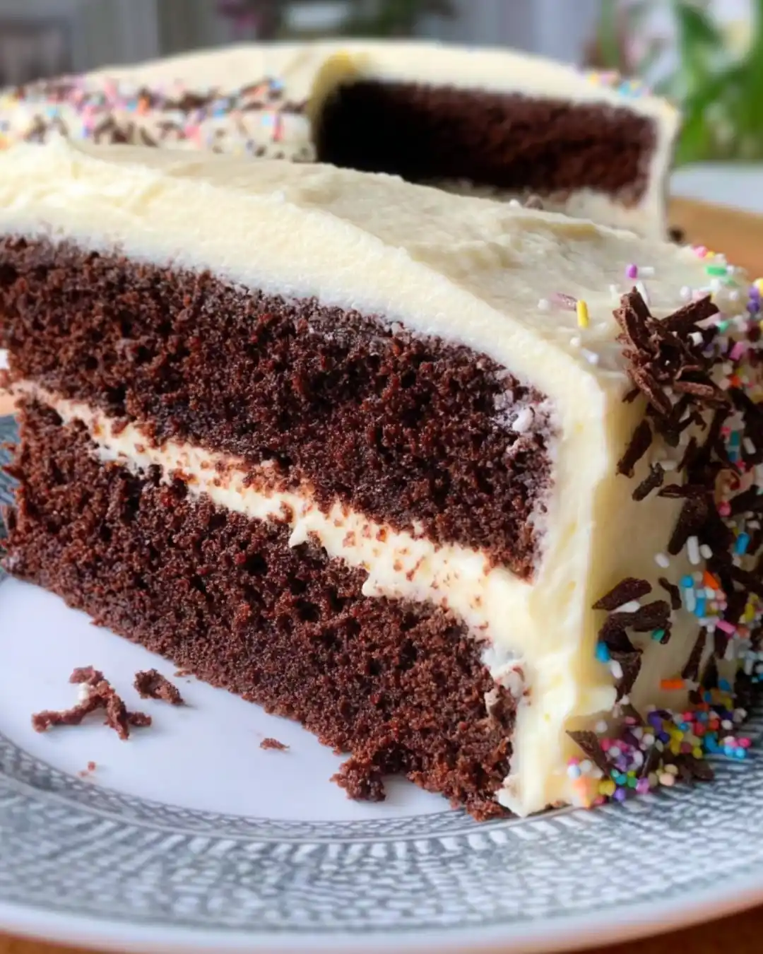 gluten-free chocolate cake with vanilla frosting.