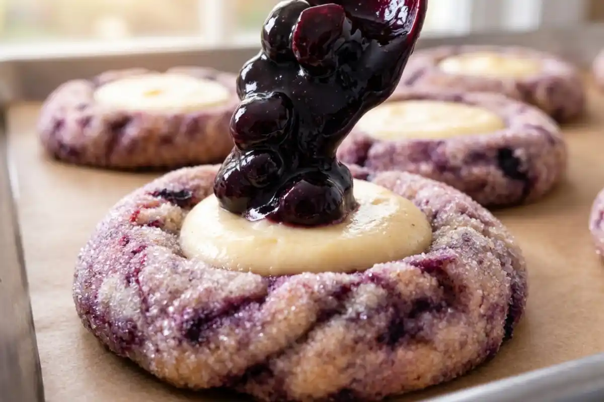 Gluten-Free Blueberry Cheesecake Cookies on a cooling rack