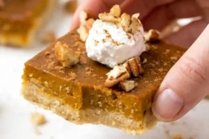 Gluten-Free Pumpkin Pie Bars with creamy pumpkin filling and almond flour crust